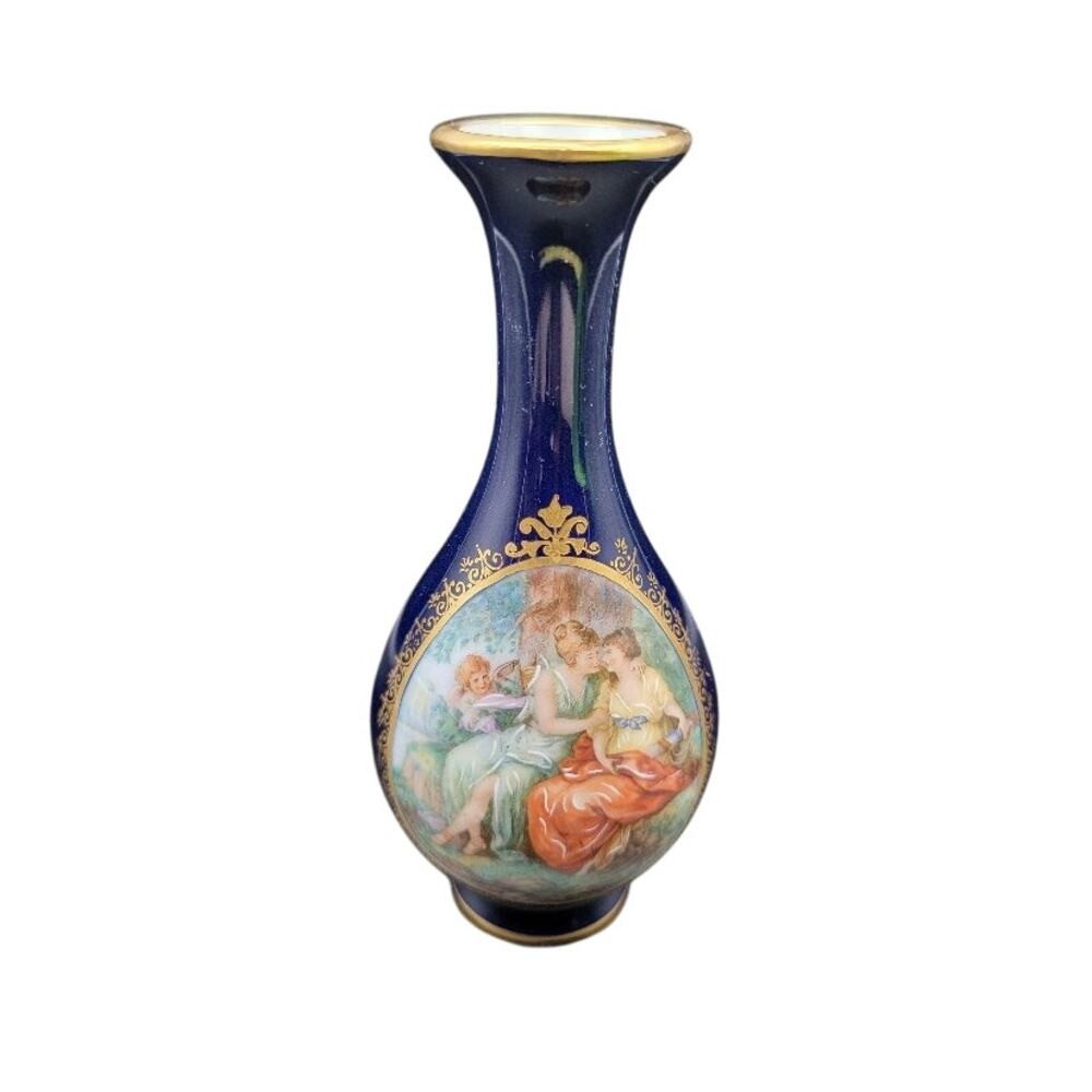 Vintage Limoges Porcelain Bud Vase‎ France Cobalt Blue Gold 5"
